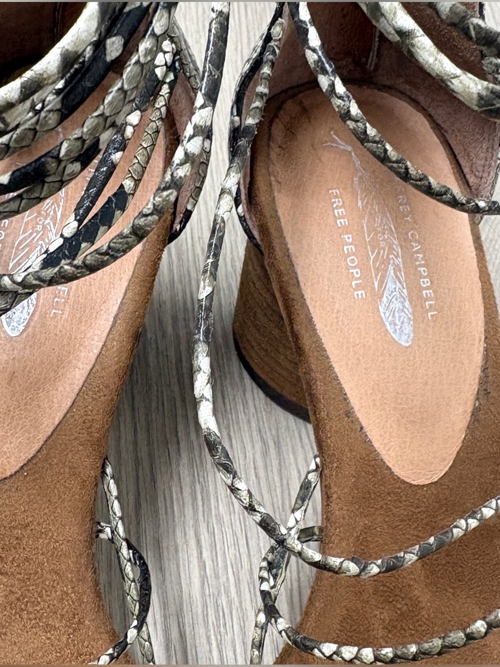 Jeffrey Campbell x Free People Snake Print Leather Square Toe Heel Sandals 7.5 - Picture 5 of 10
